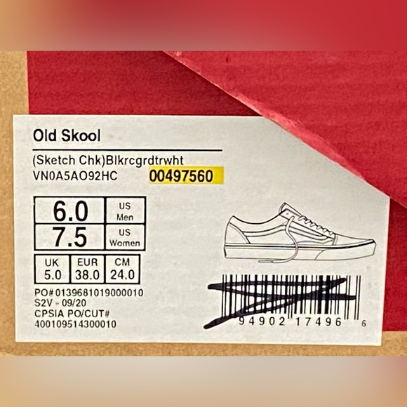 Vans Old Skool Checkerboard Black/Red/White Colorway Women Size 7.5 Men Size 6.0 - Picture 11 of 11